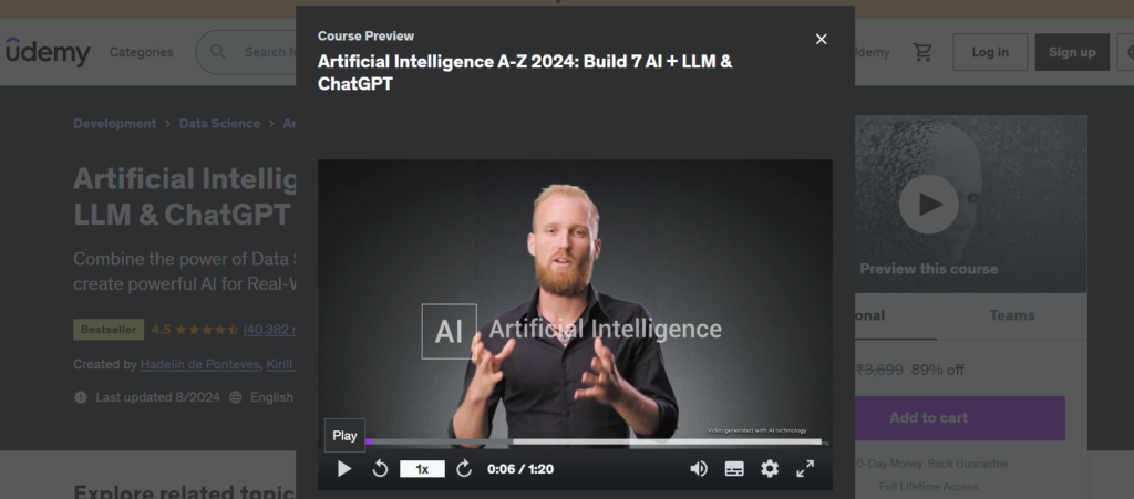AI course for beginners by Kirill Eremenko on Udemy.