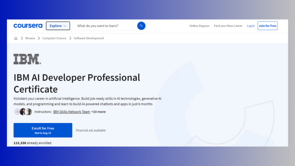 AI programs with certification for AI developers by IBM.