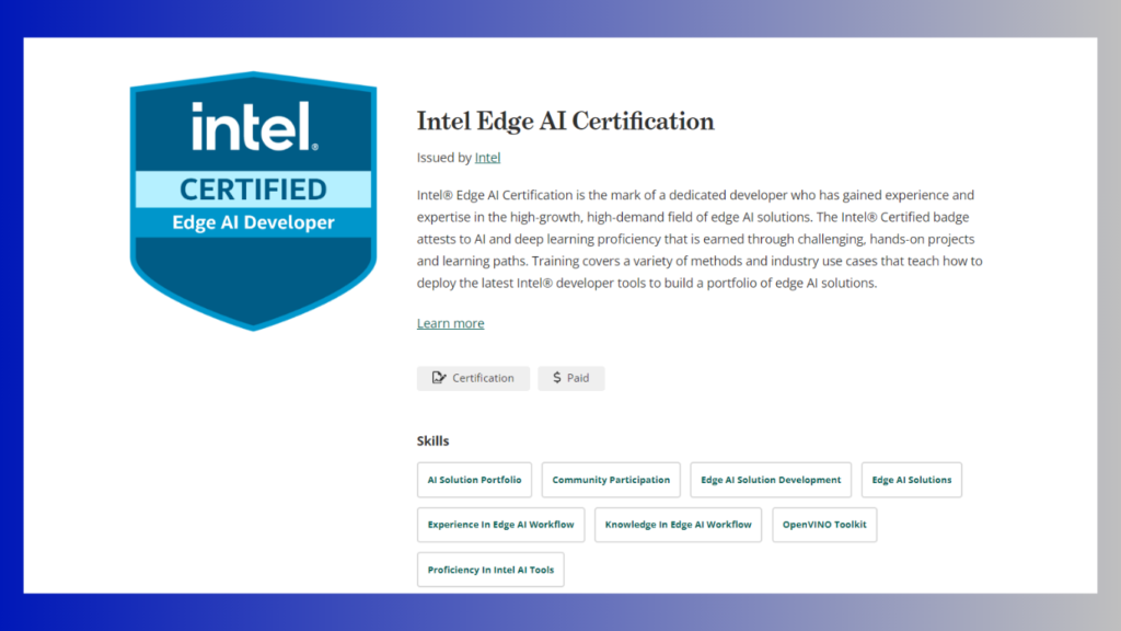 AI programs with certification for AI developers by Intel Edge.