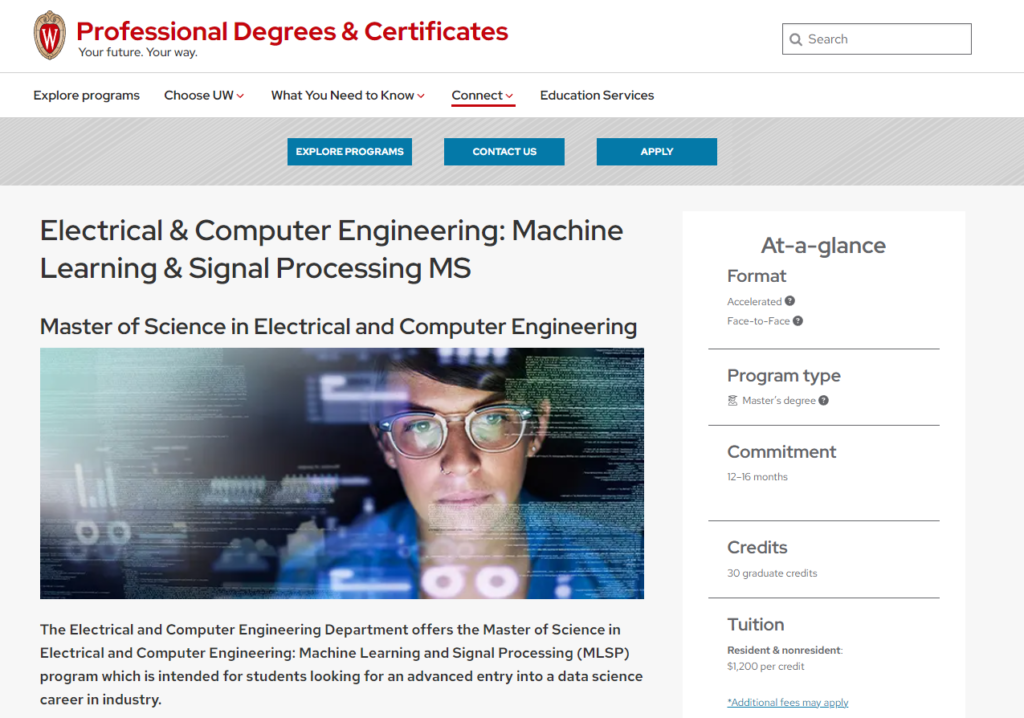 Artificial Intelligence Masters programs by Wisconsin University.