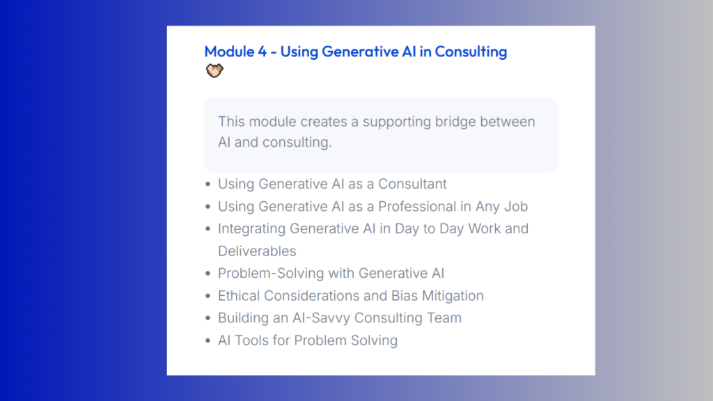 Generative AI in consulting course for consulting professionals.