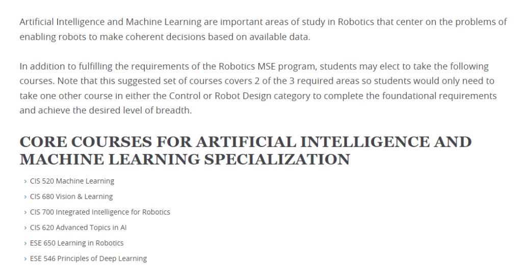 Overview of Artificial Intelligence Masters programs by Pennsylvania University.