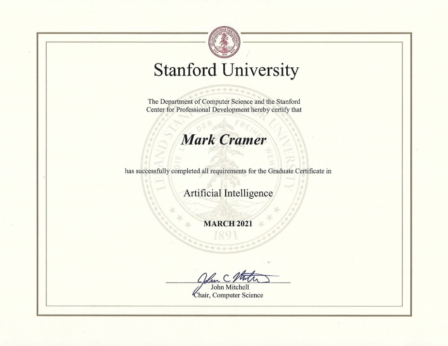 Sample of Artificial Intelligence Masters programs by Stanford University.